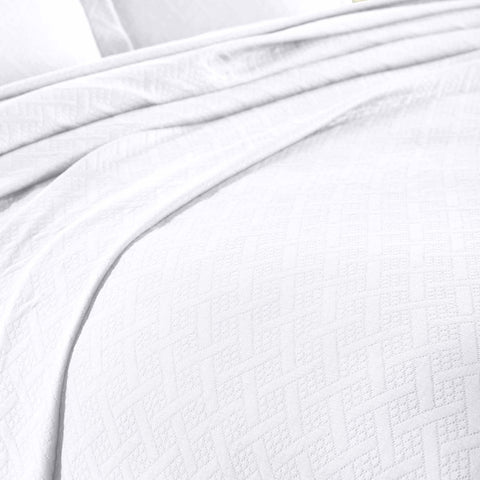 Lightweight Cotton Matelassé Bedspread Set 3-Piece Basketweave Jacquard