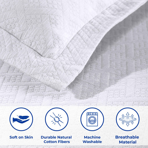 Lightweight Cotton Matelassé Bedspread Set 3-Piece Basketweave Jacquard