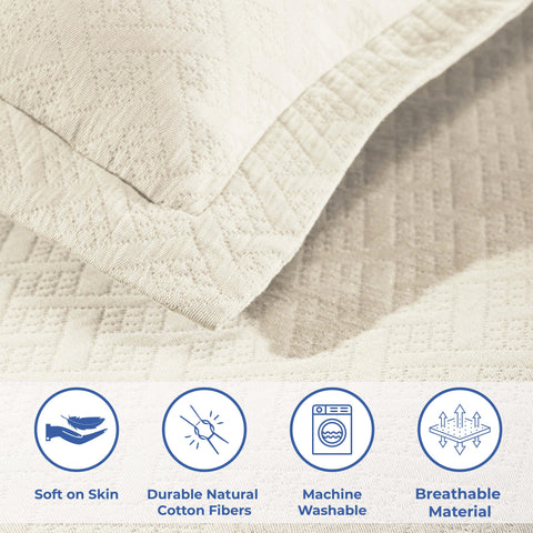 Lightweight Cotton Matelassé Bedspread Set 3-Piece Basketweave Jacquard