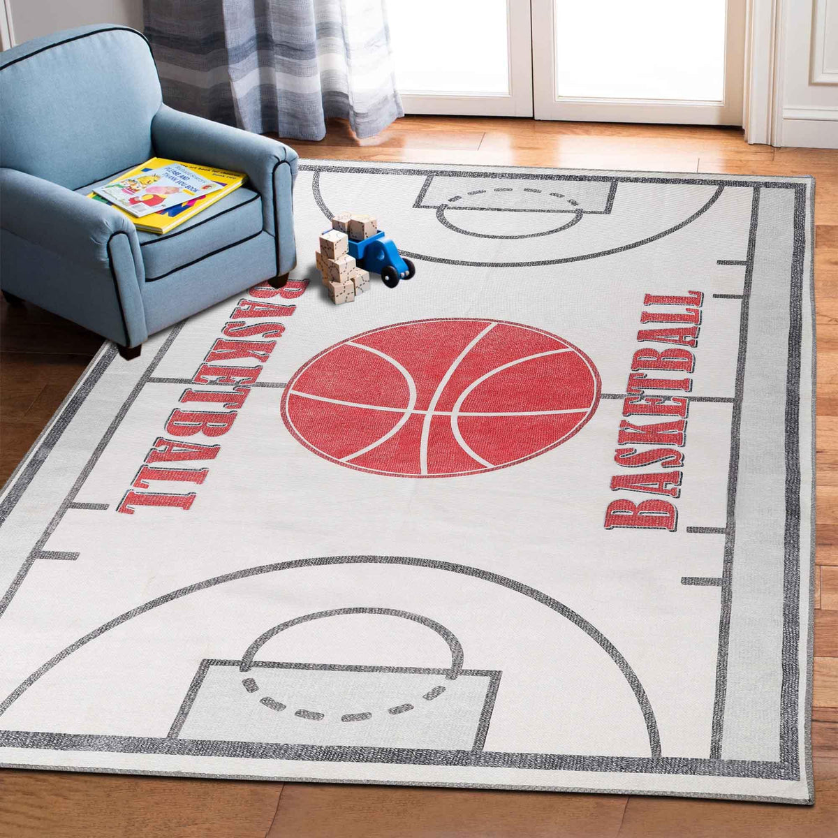 Basketball Court Non-Slip Kids Playroom Indoor Washable Area Rug