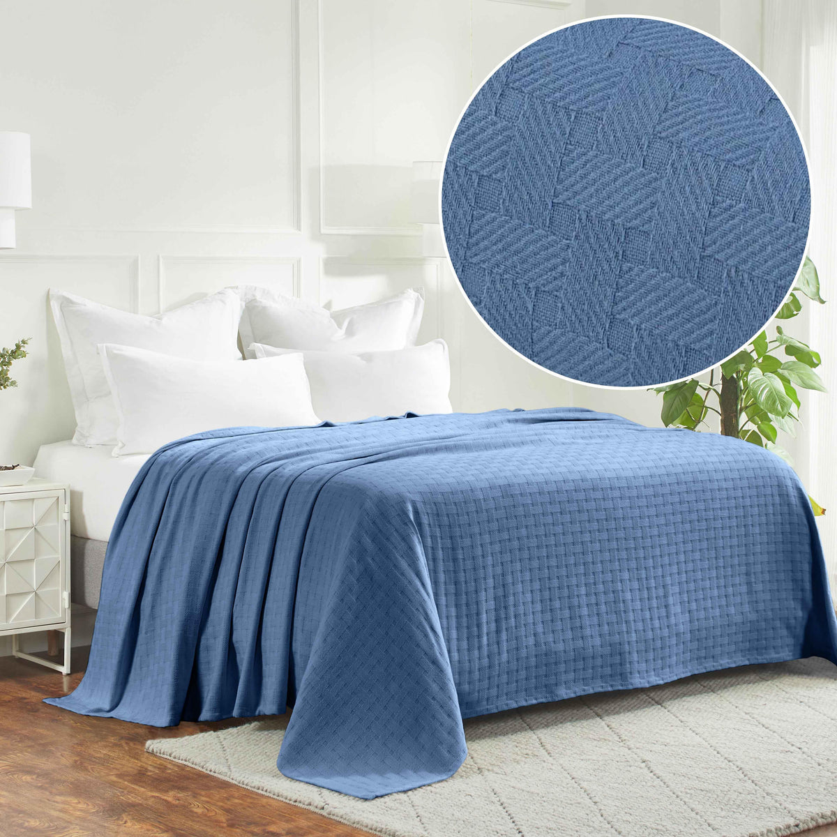 Basketweave Classic Farmhouse All-Season Cotton Blanket