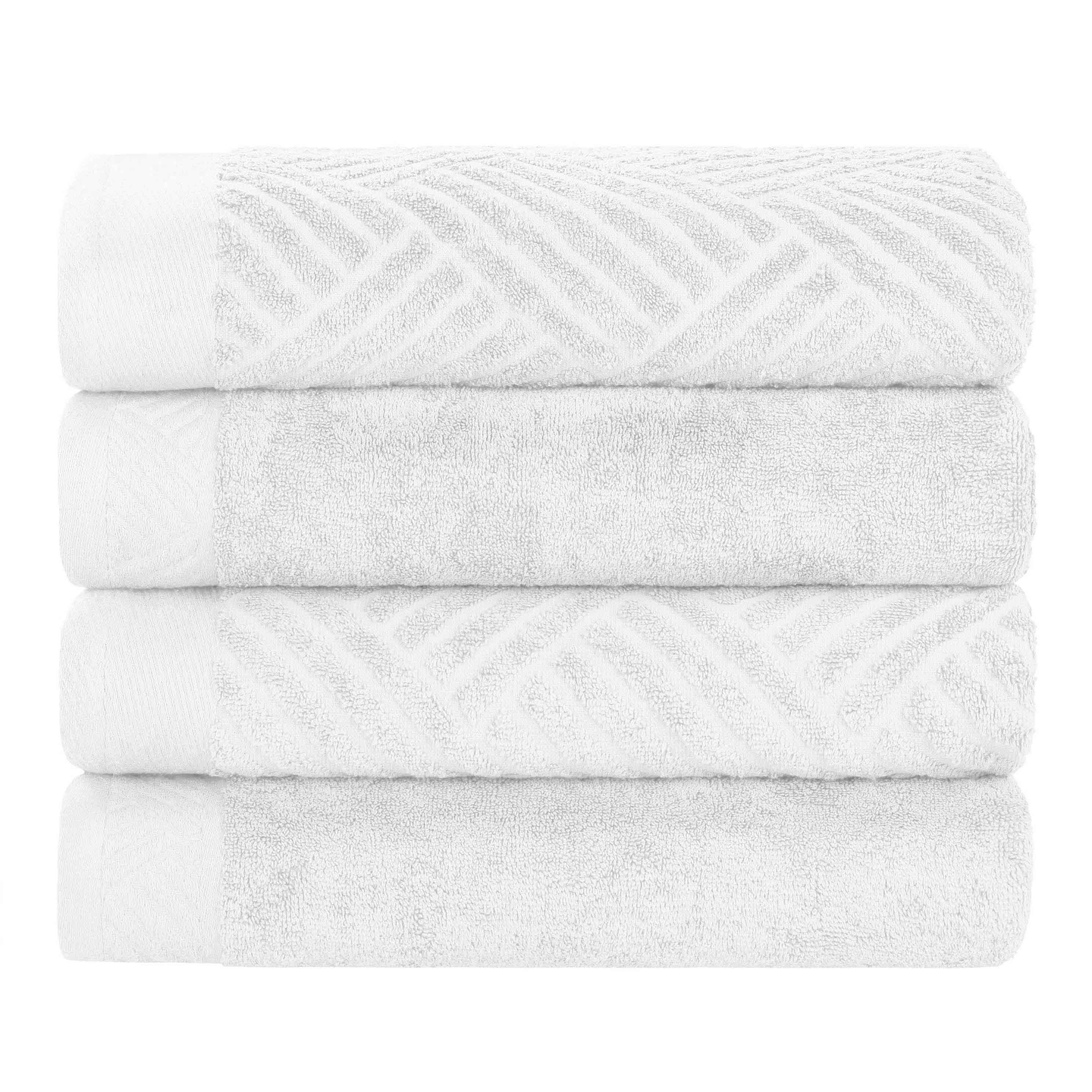 Egyptian Cotton Basketweave Jacquard and Solid Bath Towel Set of 4