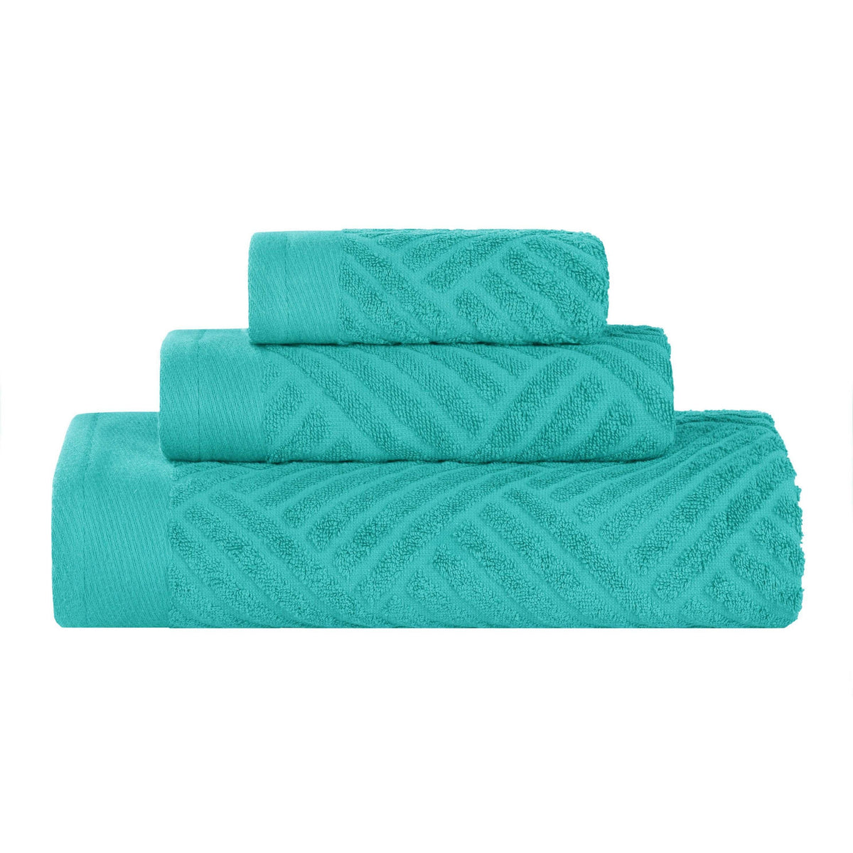 Basketweave Jacquard Egyptian Cotton Medium Weight Plush 3 Piece Towel Set