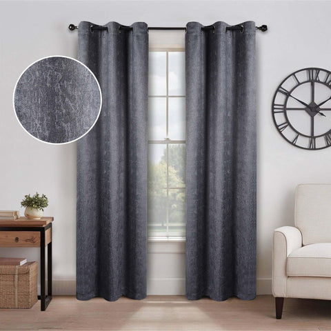 2 Panel Blackout Curtains Senna Solid Textured Grommet Window Panels