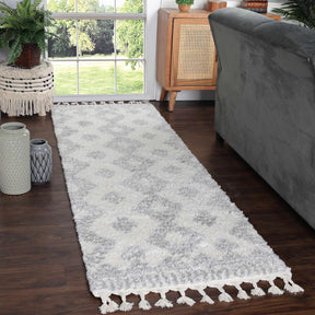 Bohemian Geometric Indoor Plush Shag Area Rug with Tassels