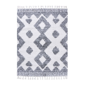 Bohemian Geometric Indoor Plush Shag Area Rug with Tassels