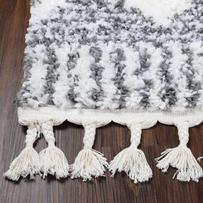 Bohemian Geometric Indoor Plush Shag Area Rug with Tassels