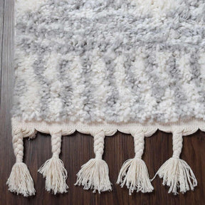 Bohemian Geometric Indoor Plush Shag Area Rug with Tassels