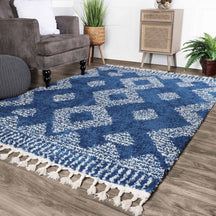 Bohemian Geometric Indoor Plush Shag Area Rug with Tassels