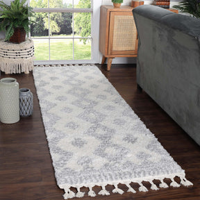 Bohemian Geometric Indoor Plush Shag Area Rug with Tassels