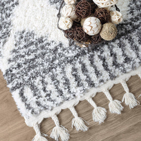 Bohemian Geometric Indoor Plush Shag Area Rug with Tassels