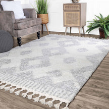 Bohemian Geometric Indoor Plush Shag Area Rug with Tassels