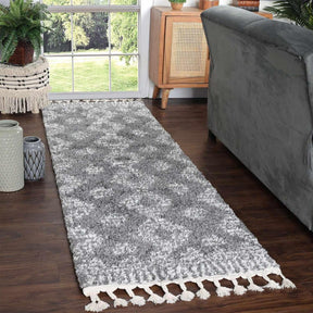 Bohemian Geometric Indoor Plush Shag Area Rug with Tassels