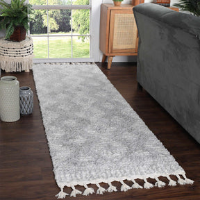 Bohemian Geometric Indoor Plush Shag Area Rug with Tassels