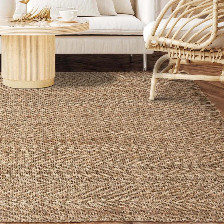 Bohemian Handwoven Natural Braided Jute Reversible Indoor Area Rug