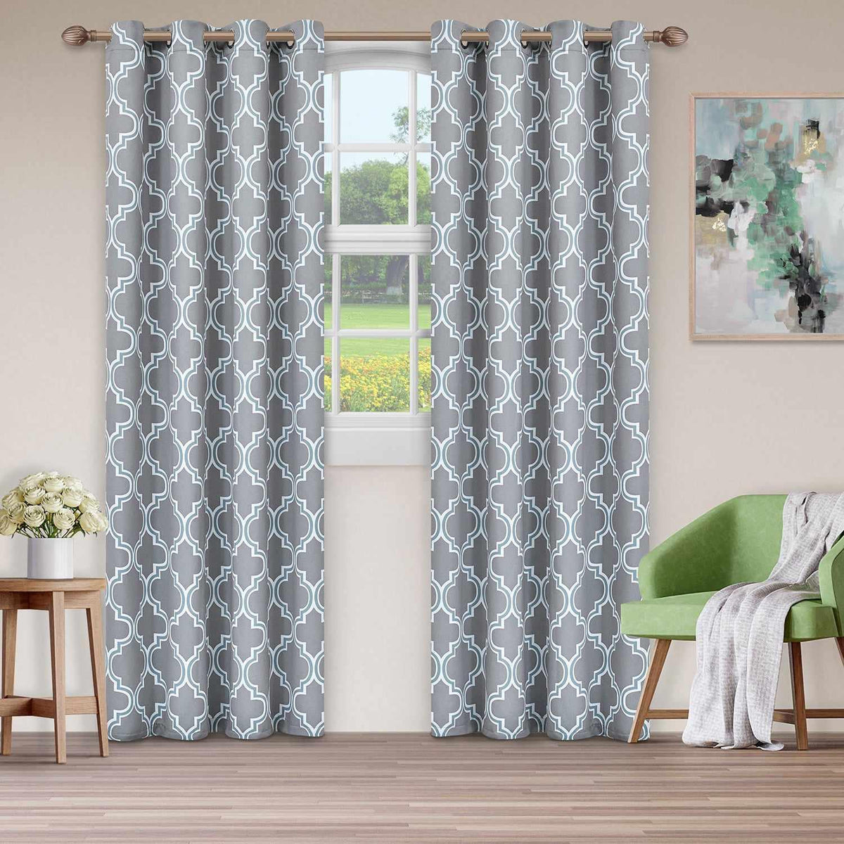 Bohemian Trellis Printed Eclectic Blackout Grommet Curtain Panel Set