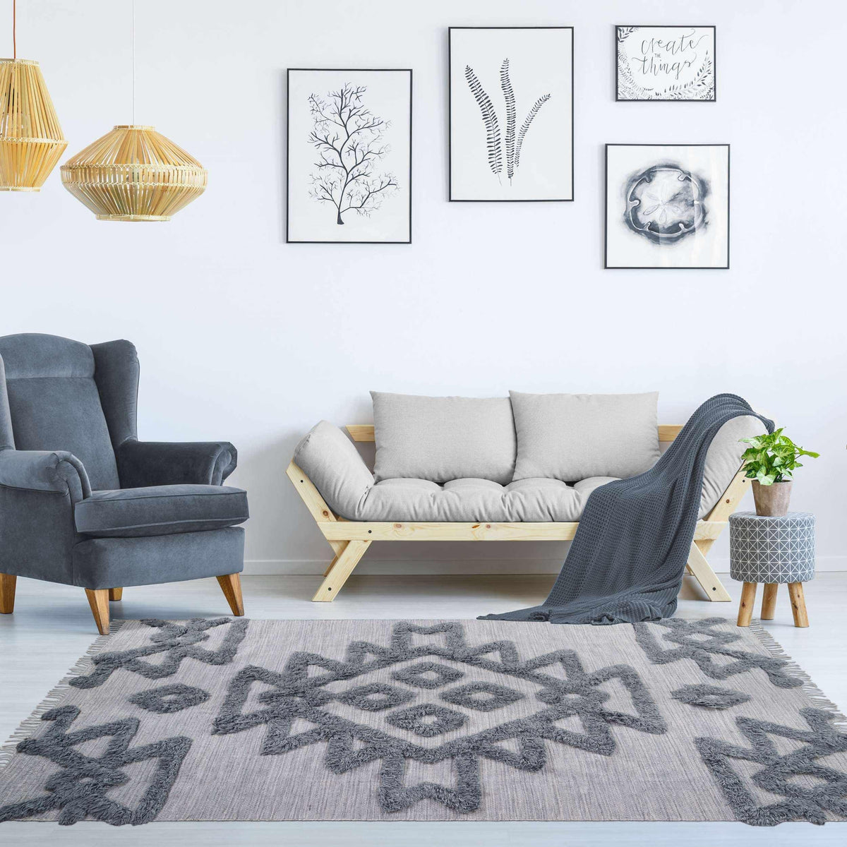 Bohemian Wool Geometric Medallion Fringe Indoor Area or Runner Rug