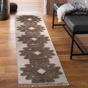 Bohemian Wool Geometric Medallion Fringe Indoor Area or Runner Rug