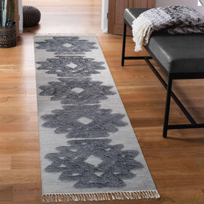 Bohemian Wool Geometric Medallion Fringe Indoor Area or Runner Rug
