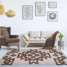 Bohemian Wool Geometric Medallion Fringe Indoor Area or Runner Rug