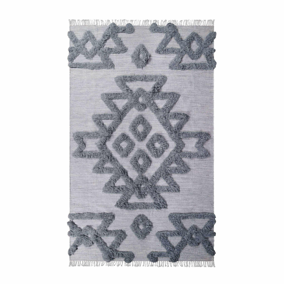 Bohemian Wool Geometric Medallion Fringe Indoor Area or Runner Rug