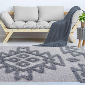 Bohemian Wool Geometric Medallion Fringe Indoor Area or Runner Rug