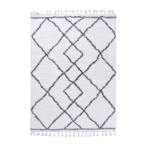 Boho Geometric Diamonds Indoor Plush Shag Area Rug with Tassels
