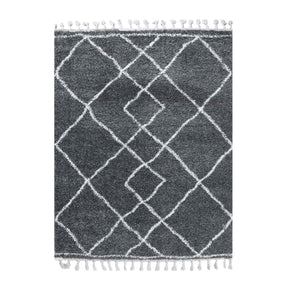 Boho Geometric Diamonds Indoor Plush Shag Area Rug with Tassels