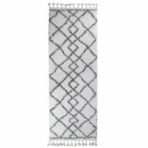 Boho Geometric Diamonds Indoor Plush Shag Area Rug with Tassels