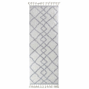 Boho Geometric Diamonds Indoor Plush Shag Area Rug with Tassels