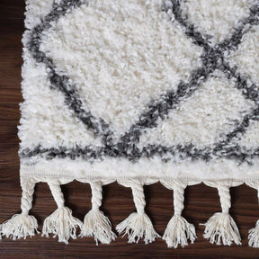 Boho Geometric Diamonds Indoor Plush Shag Area Rug with Tassels
