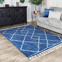 Boho Geometric Diamonds Indoor Plush Shag Area Rug with Tassels