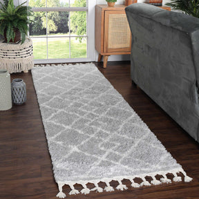 Boho Geometric Diamonds Indoor Plush Shag Area Rug with Tassels