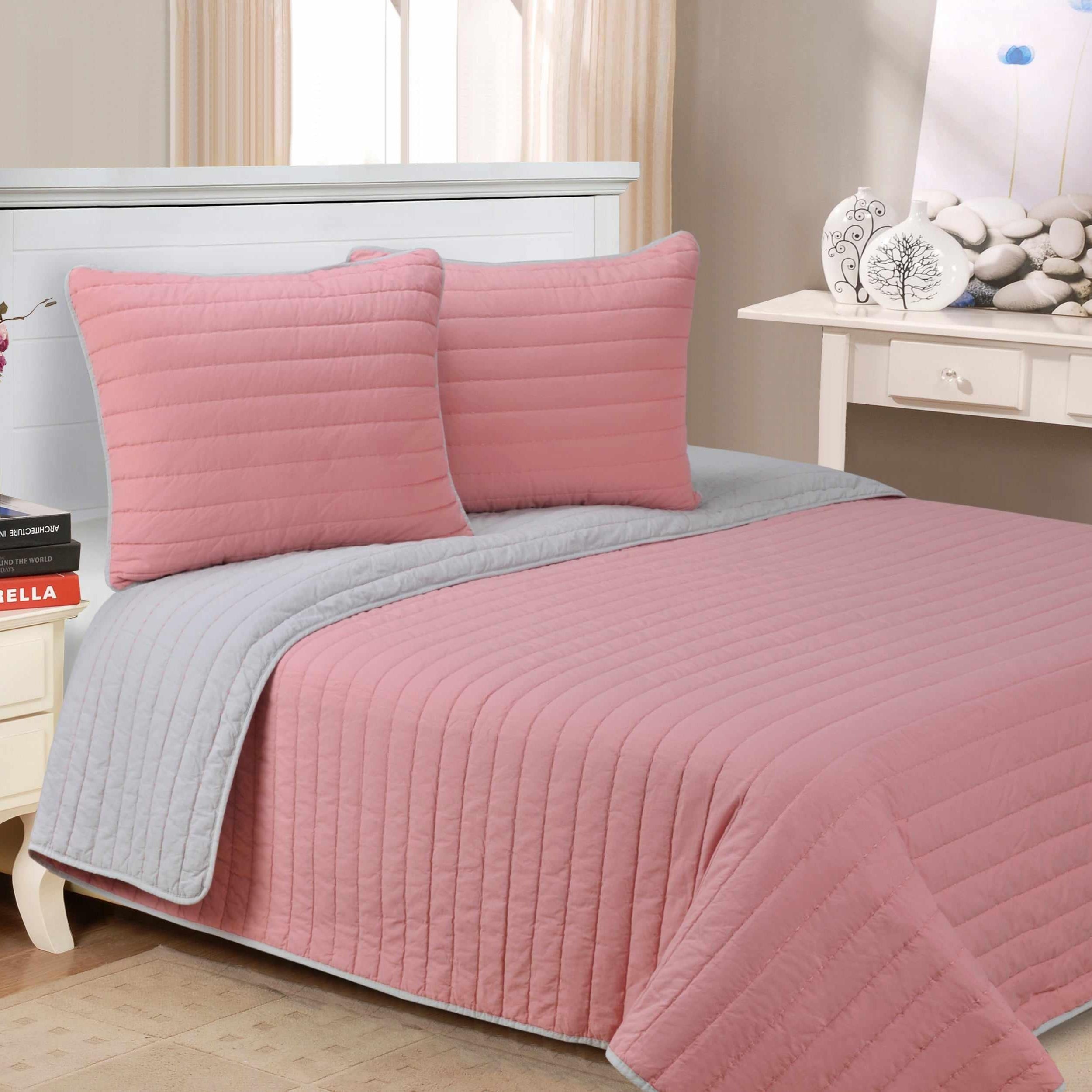 Brandon Cotton Embroidered Solid Reversible Breathable Quilt Set