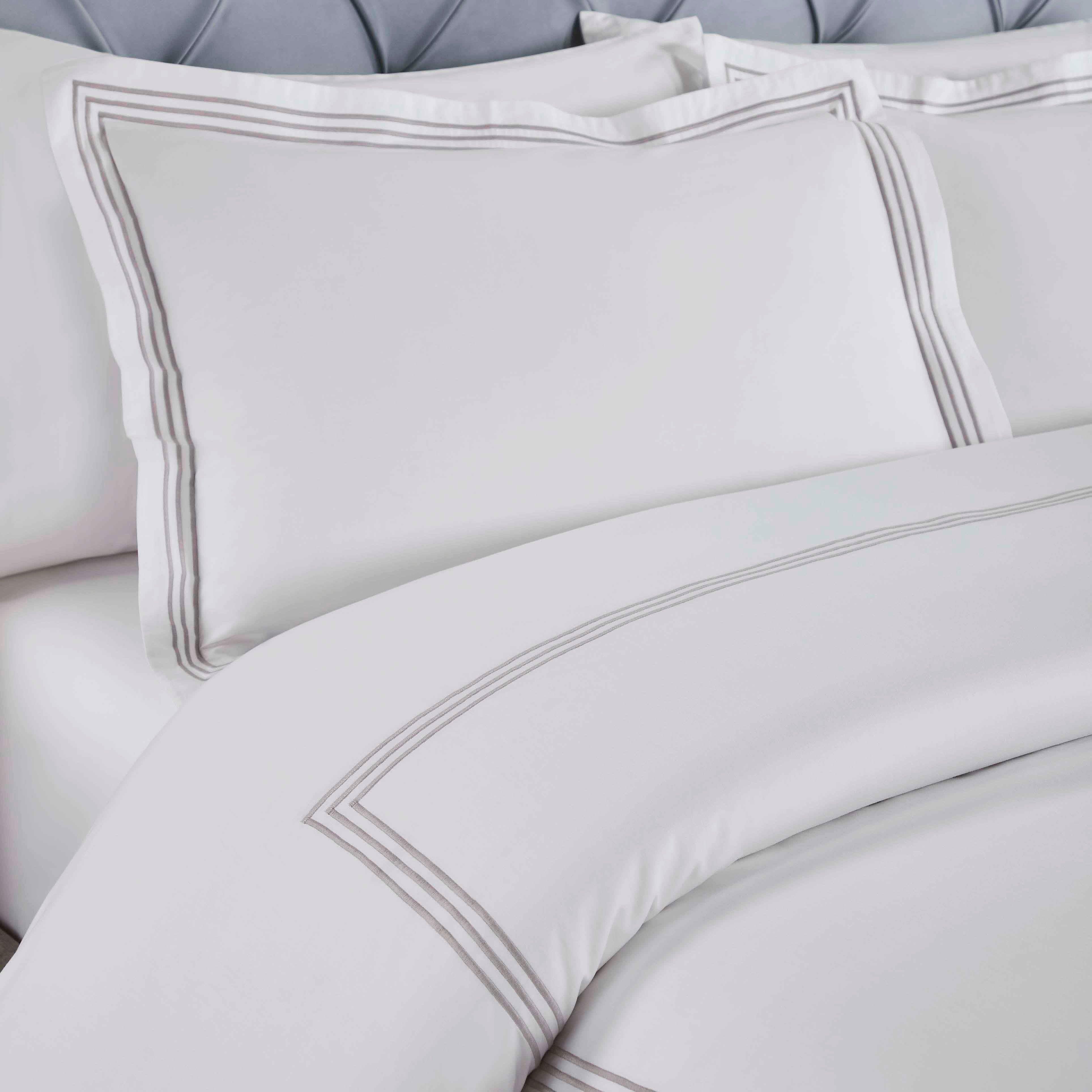 Brandon Cotton Three-Line Embroidered 3 Piece Duvet Cover Set