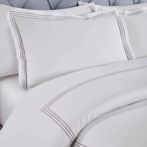 Brandon Cotton Three-Line Embroidered 3 Piece Duvet Cover Set