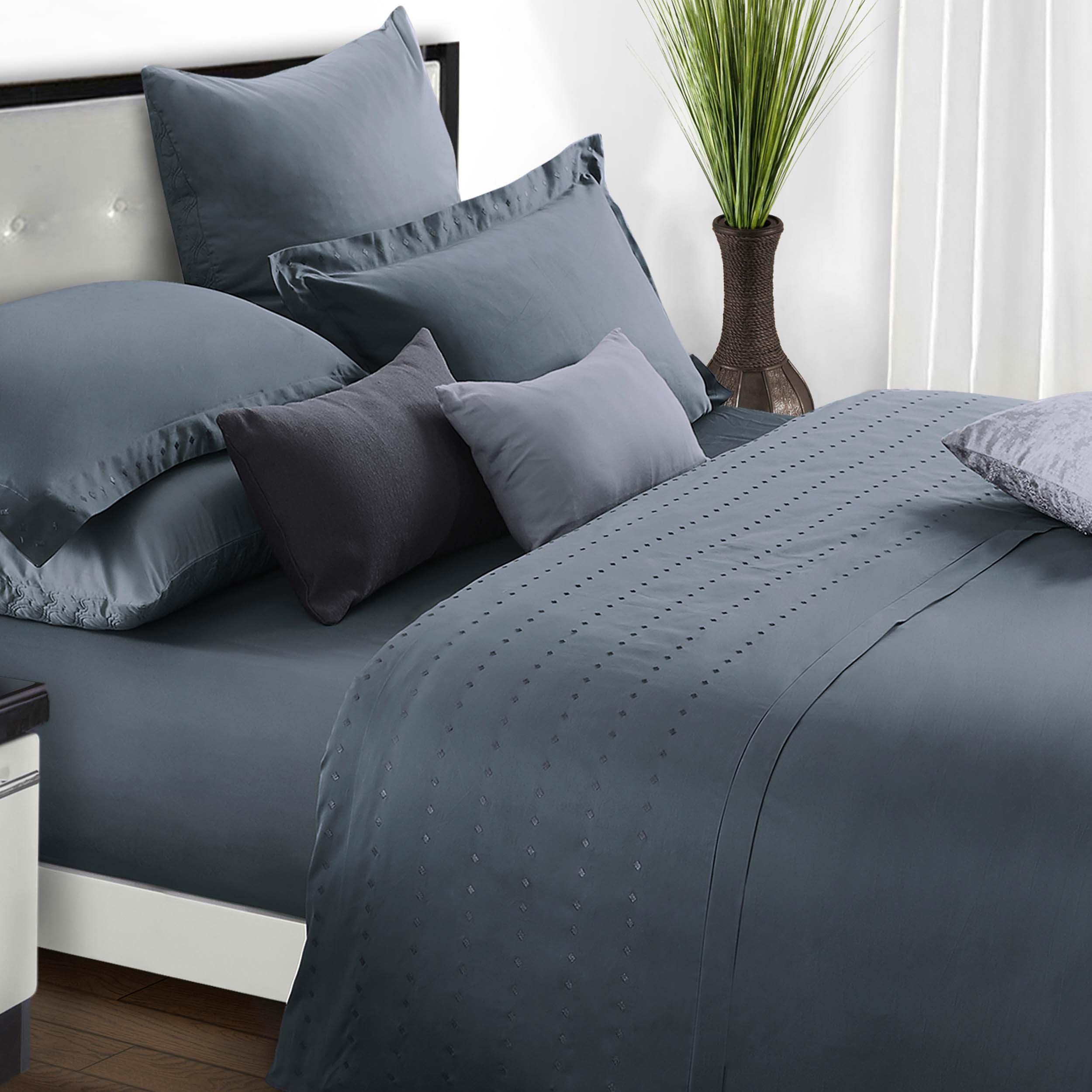 Brandon Diamond Embroidered Solid Cotton Duvet Cover Set