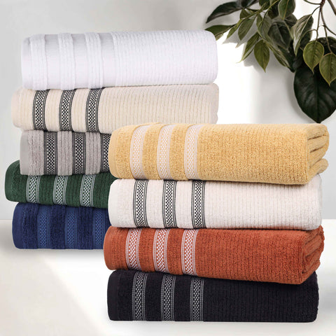 Brea Zero Twist Cotton Ribbed Geometric Border 12 Piece Towel Set