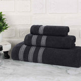 Brea Zero Twist Cotton Ribbed Geometric Border 3 Piece Towel Set
