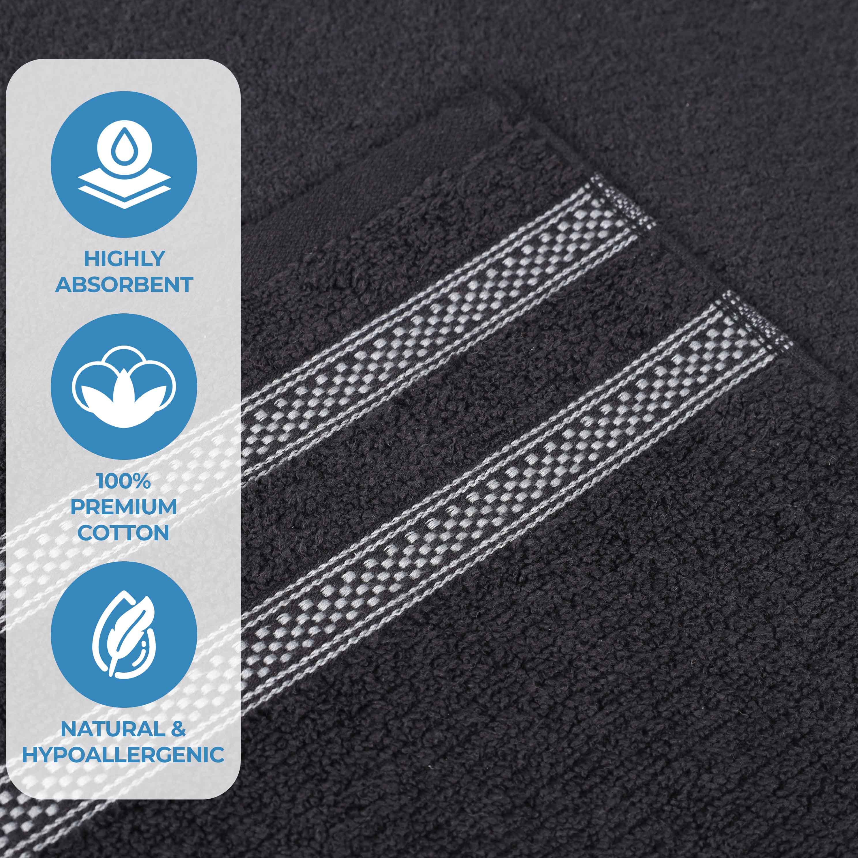 Brea Zero Twist Cotton Ribbed Geometric Border 3 Piece Towel Set
