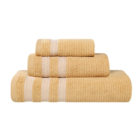 Brea Zero Twist Cotton Ribbed Geometric Border 3 Piece Towel Set