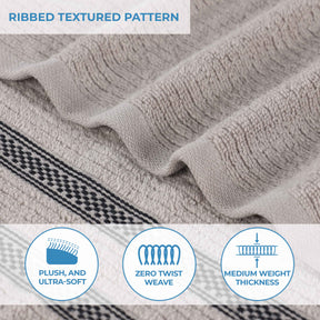 Brea Zero Twist Cotton Ribbed Geometric Border 3 Piece Towel Set