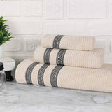 Brea Zero Twist Cotton Ribbed Geometric Border 3 Piece Towel Set