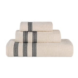 Brea Zero Twist Cotton Ribbed Geometric Border 3 Piece Towel Set
