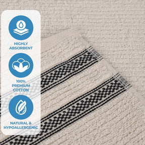 Brea Zero Twist Cotton Ribbed Geometric Border 3 Piece Towel Set
