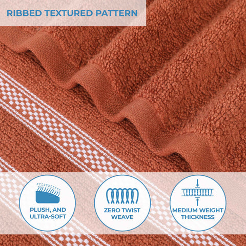 Brea Zero Twist Cotton Ribbed Geometric Border 3 Piece Towel Set