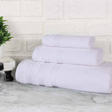 Brea Zero Twist Cotton Ribbed Geometric Border 3 Piece Towel Set