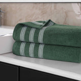 Brea Zero Twist Cotton Ribbed Geometric Border Bath Sheet Set of 2
