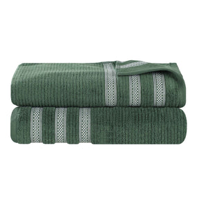 Brea Zero Twist Cotton Ribbed Geometric Border Bath Sheet Set of 2