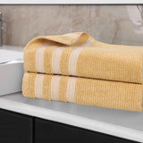 Brea Zero Twist Cotton Ribbed Geometric Border Bath Sheet Set of 2